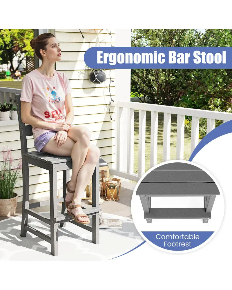 Set of 2 30 Inches HDPE Outdoor Counter Height Bar Stools with Backs-Gray - Gray - Patio Bar Furniture