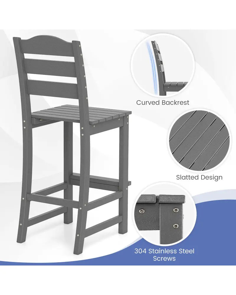 Set of 2 30 Inches HDPE Outdoor Counter Height Bar Stools with Backs-Gray - Gray - Patio Bar Furniture