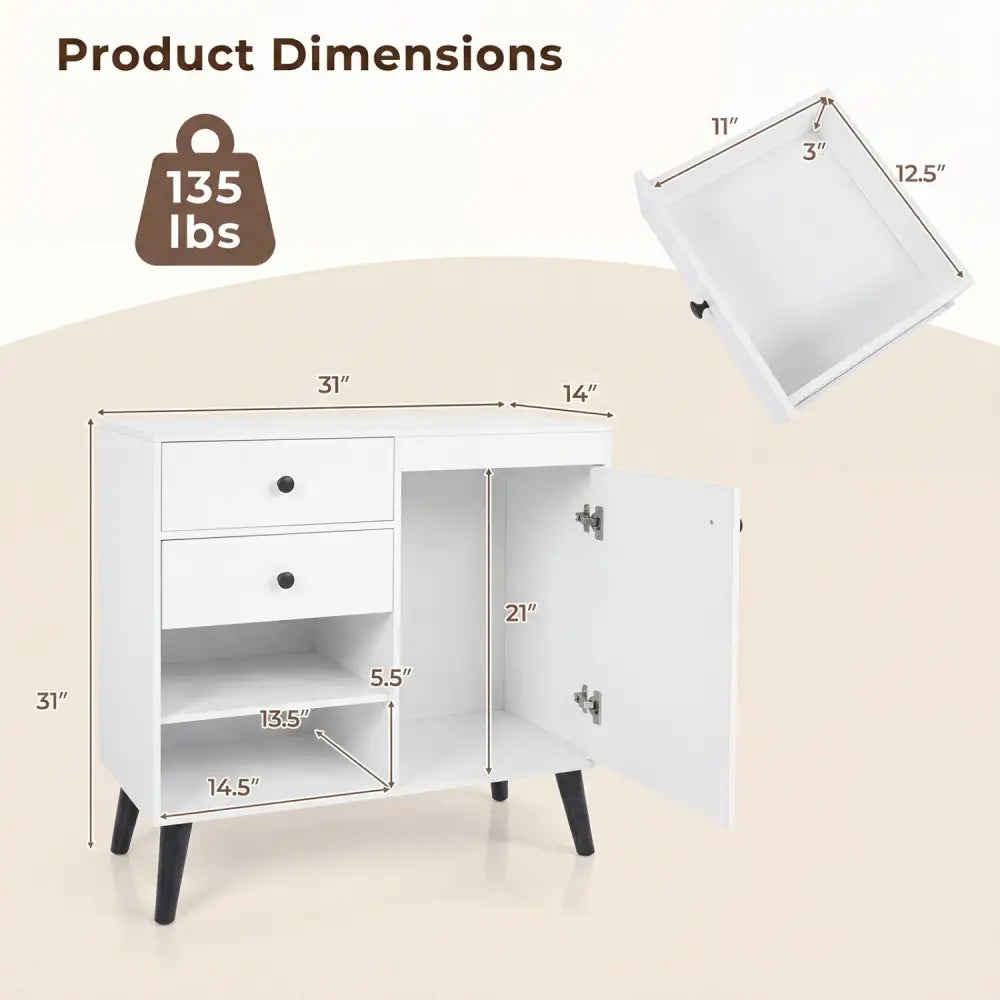 Set of 2 31’’ Buffet Cabinet with 2 Drawers and Open Compartments for Kitchen-White - White - Sideboards Cabinets &