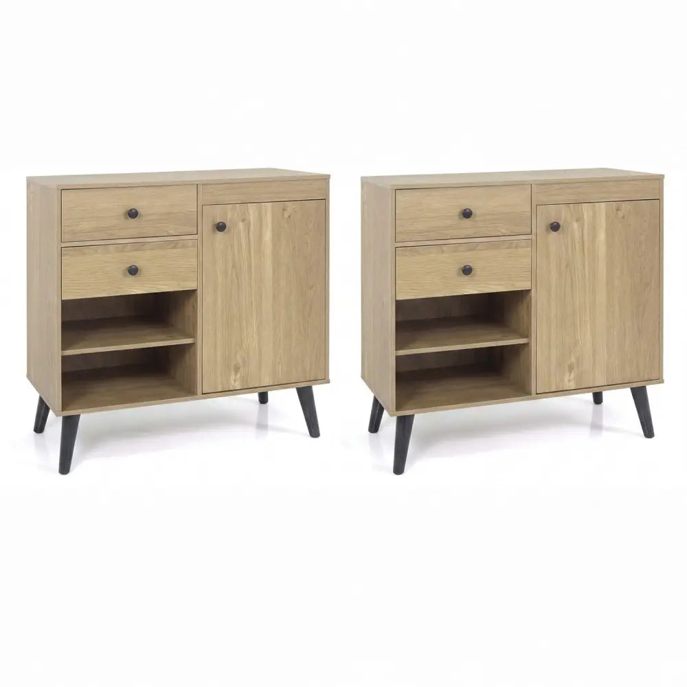 Set of 2 31’’ Buffet Cabinet with 2 Drawers and Open Compartments for Kitchen-Natural - Natural - Sideboards Cabinets &