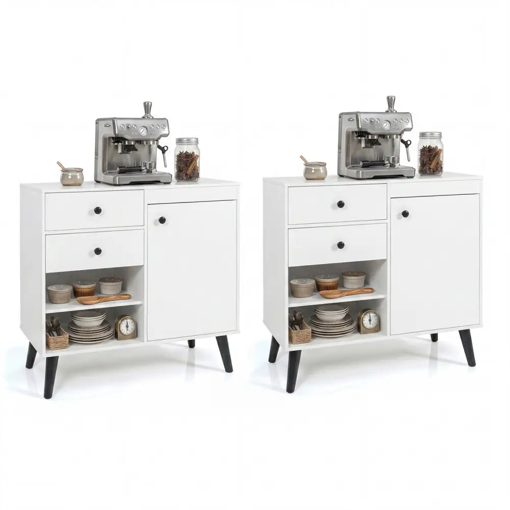 Set of 2 31’’ Buffet Cabinet with 2 Drawers and Open Compartments for Kitchen-White - White - Sideboards Cabinets &