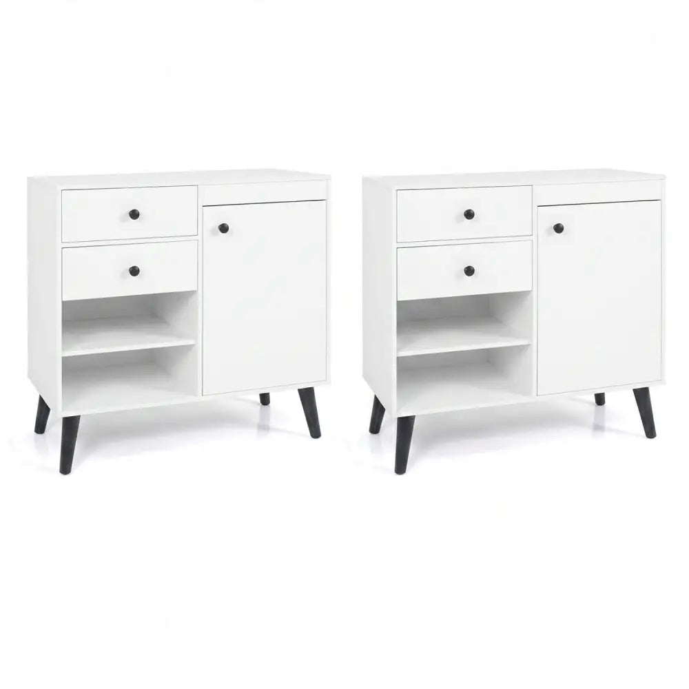 Set of 2 31’’ Buffet Cabinet with 2 Drawers and Open Compartments for Kitchen-White - White - Sideboards Cabinets &