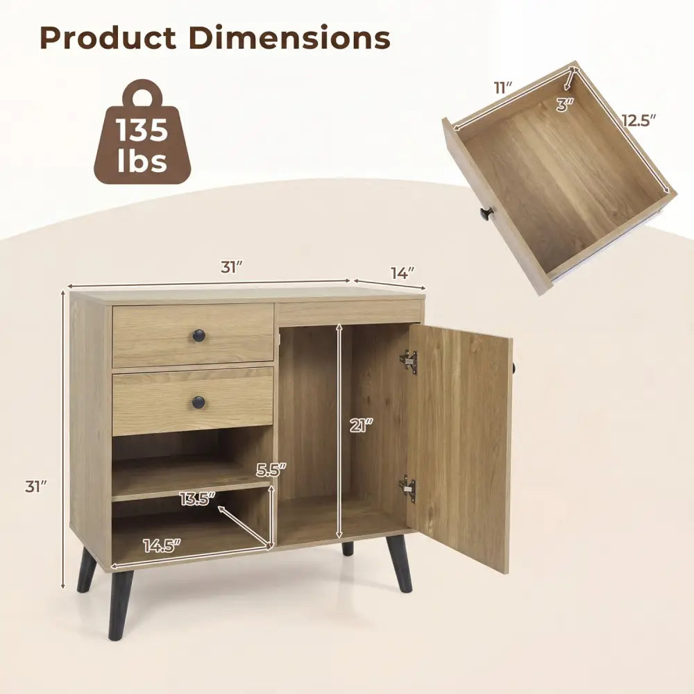 Set of 2 31’’ Buffet Cabinet with 2 Drawers and Open Compartments for Kitchen-Natural - Natural - Sideboards Cabinets &
