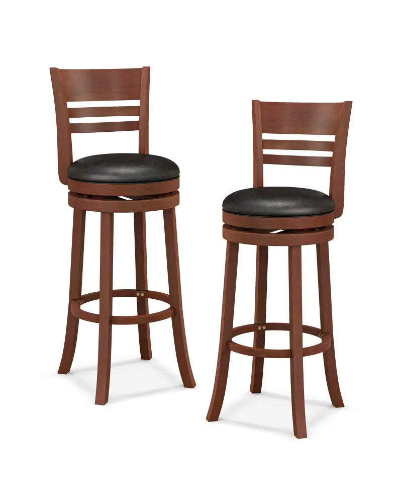 Set of 2 360° Bar Stools with PU Upholstered Seats-Brown - Brown - Bar Stools
