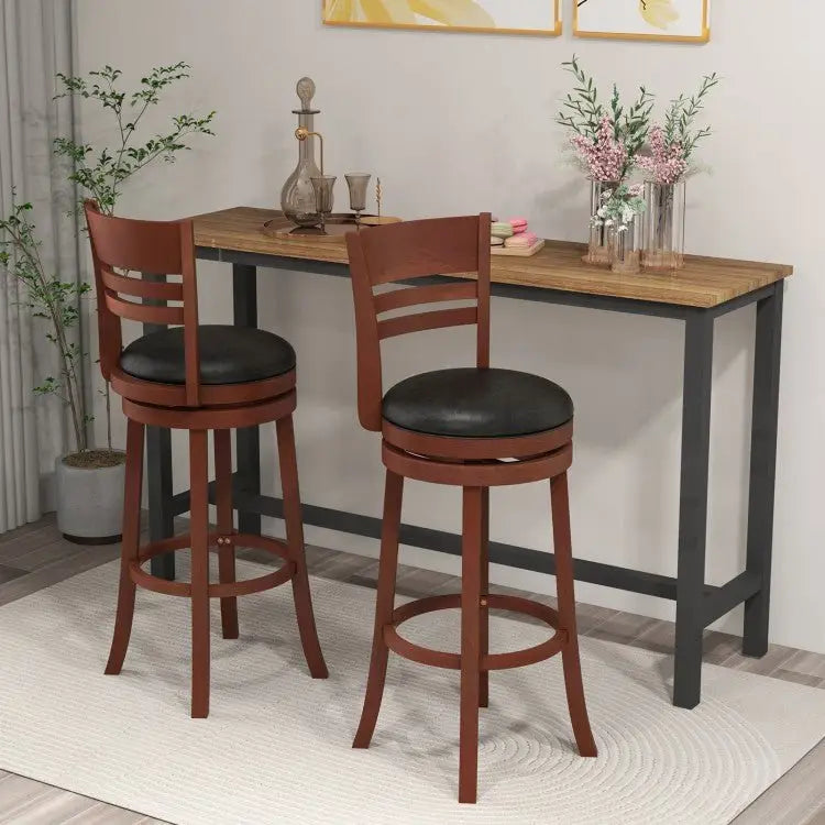Set of 2 360° Bar Stools with PU Upholstered Seats - Brown - Oasis Home Essentials