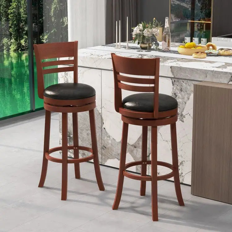 Set of 2 360° Bar Stools with PU Upholstered Seats - Brown - Oasis Home Essentials