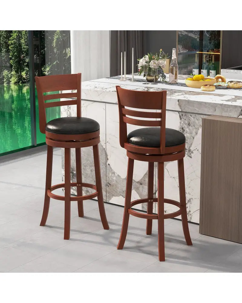 Set of 2 360° Bar Stools with PU Upholstered Seats-Brown - Brown - Bar Stools