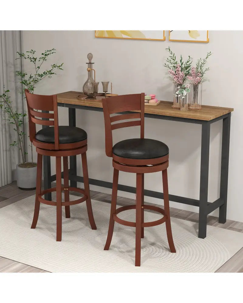 Set of 2 360° Bar Stools with PU Upholstered Seats-Brown - Brown - Bar Stools