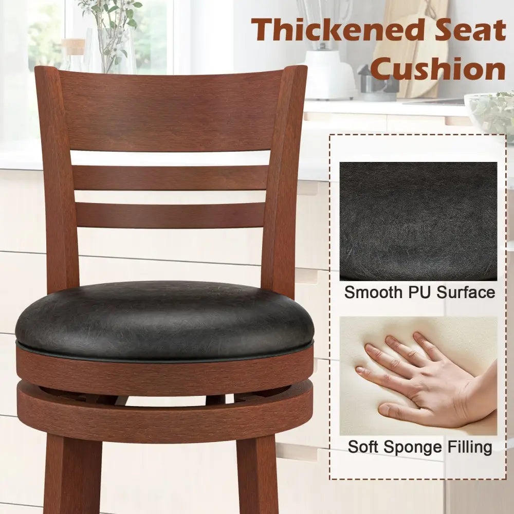 Set of 2 360° Bar Stools with PU Upholstered Seats-Brown - Brown - Bar Stools