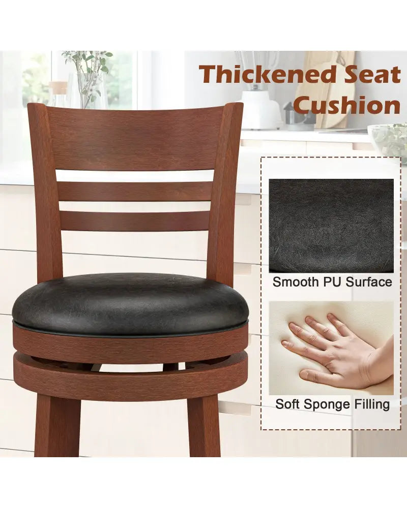 Set of 2 360° Bar Stools with PU Upholstered Seats-Brown - Brown - Bar Stools