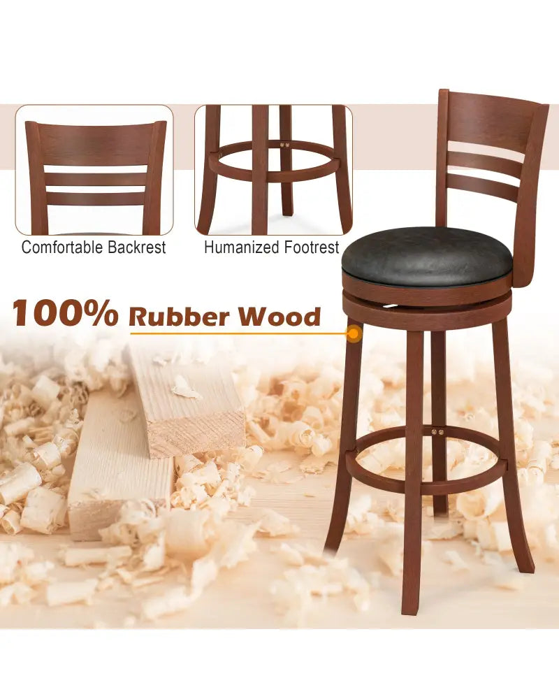 Set of 2 360° Bar Stools with PU Upholstered Seats-Brown - Brown - Bar Stools