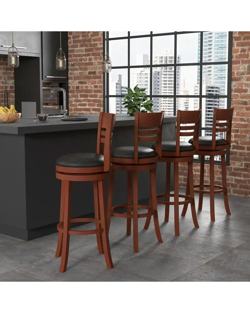 Set of 2 360° Bar Stools with PU Upholstered Seats-Brown - Brown - Bar Stools