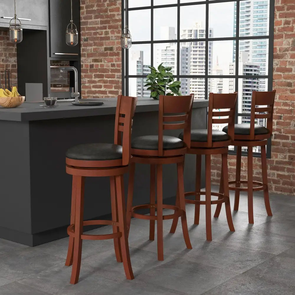 Set of 2 360° Bar Stools with PU Upholstered Seats-Brown - Brown - Bar Stools
