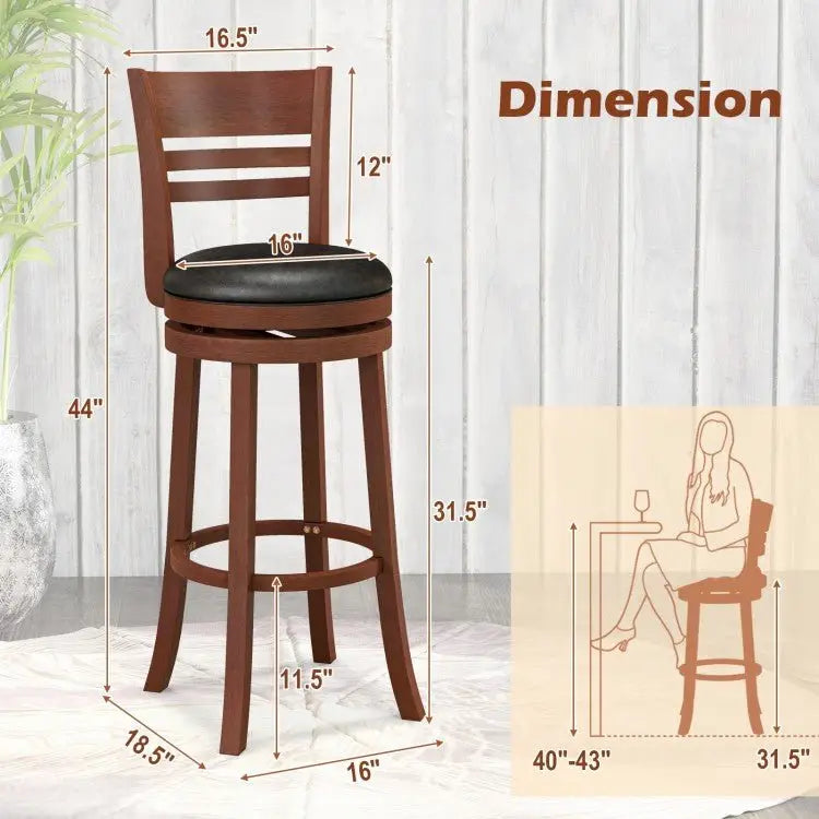 Set of 2 360° Bar Stools with PU Upholstered Seats - Brown - Oasis Home Essentials