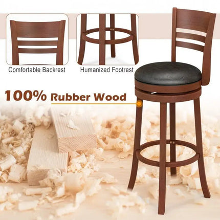 Set of 2 360° Bar Stools with PU Upholstered Seats - Brown - Oasis Home Essentials