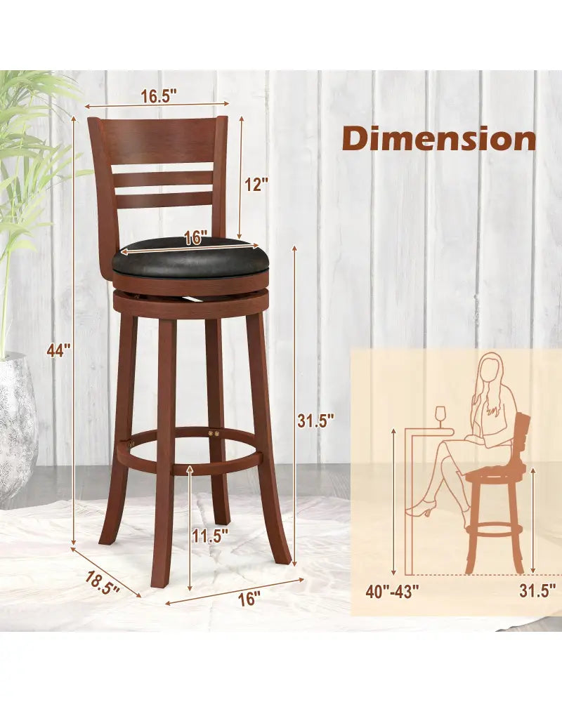 Set of 2 360° Bar Stools with PU Upholstered Seats-Brown - Brown - Bar Stools