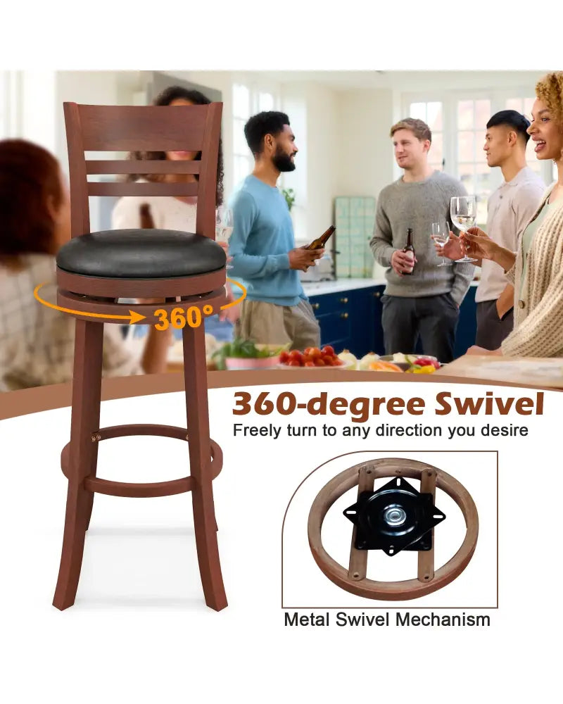 Set of 2 360° Bar Stools with PU Upholstered Seats-Brown - Brown - Bar Stools