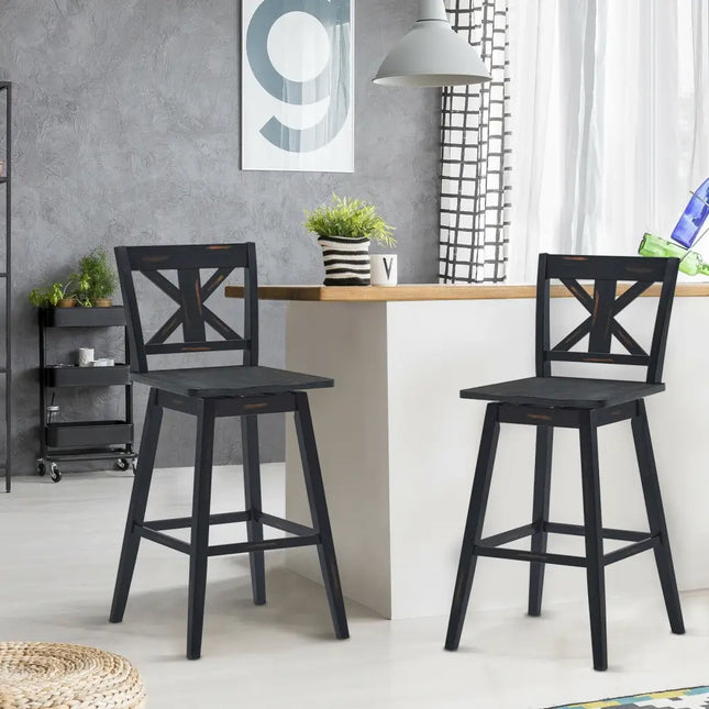 Set of 2 360-Degree Swivel Bar Stools for Home Restaurant-Black - Black - Bar Stools