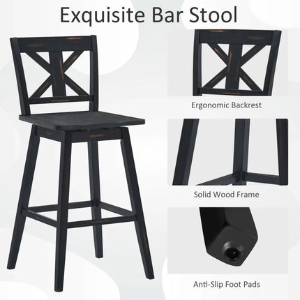 Set of 2 360-Degree Swivel Bar Stools for Home Restaurant-Black - Black - Bar Stools