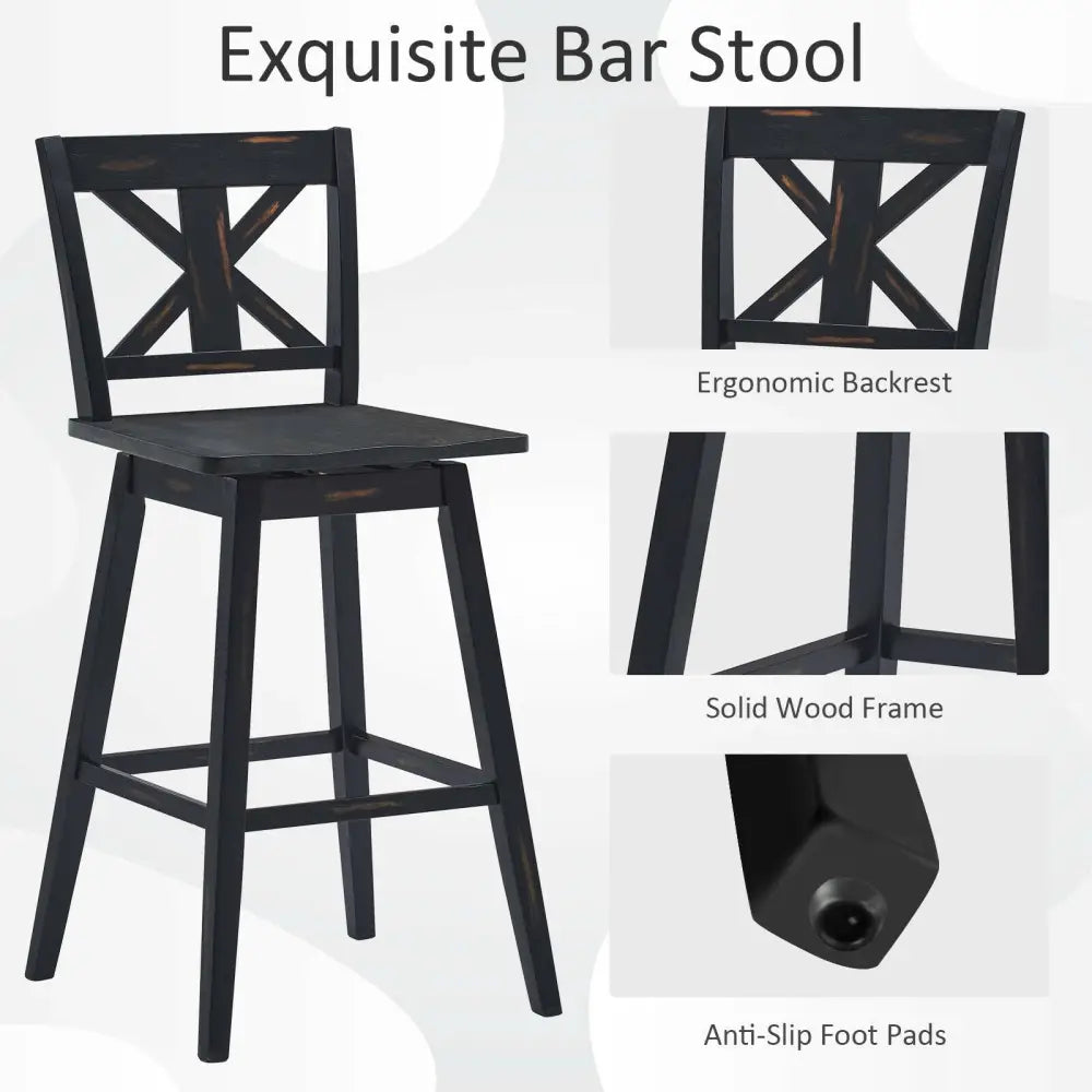 Set of 2 360-Degree Swivel Bar Stools for Home Restaurant-Black - Black - Bar Stools
