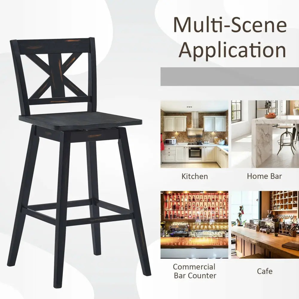 Set of 2 360-Degree Swivel Bar Stools for Home Restaurant-Black - Black - Bar Stools