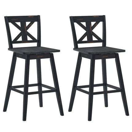 Set of 2 360-Degree Swivel Bar Stools for Home Restaurant-Black - Black - Bar Stools