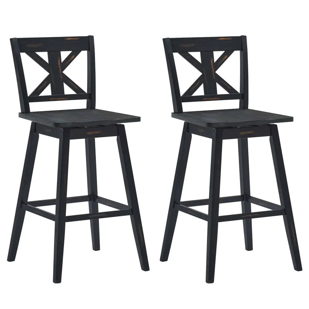 Set of 2 360-Degree Swivel Bar Stools for Home Restaurant-Black - Black - Bar Stools