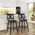 Set of 2 360-Degree Swivel Bar Stools for Home Restaurant-Black - Black - Bar Stools