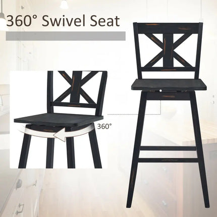 Set of 2 360-Degree Swivel Bar Stools for Home Restaurant-Black - Black - Bar Stools