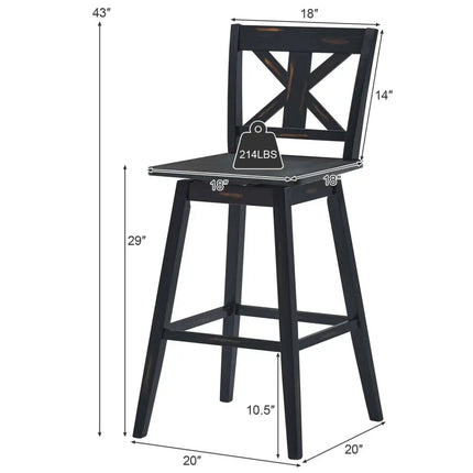 Set of 2 360-Degree Swivel Bar Stools for Home Restaurant-Black - Black - Bar Stools