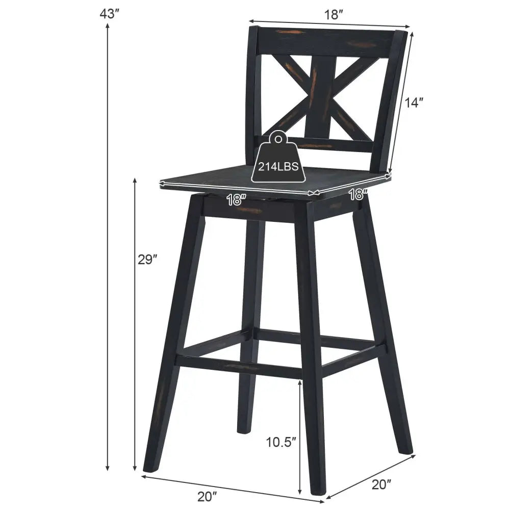 Set of 2 360-Degree Swivel Bar Stools for Home Restaurant-Black - Black - Bar Stools