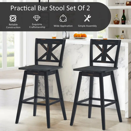 Set of 2 360-Degree Swivel Bar Stools for Home Restaurant-Black - Black - Bar Stools