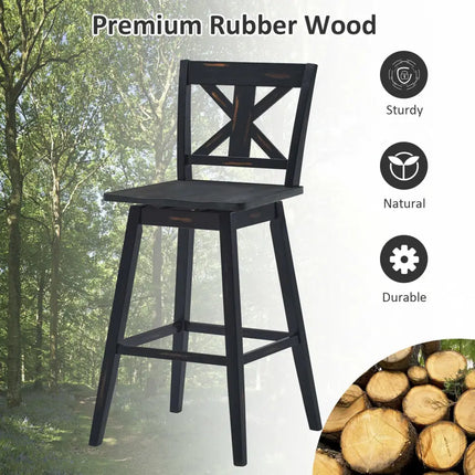 Set of 2 360-Degree Swivel Bar Stools for Home Restaurant-Black - Black - Bar Stools