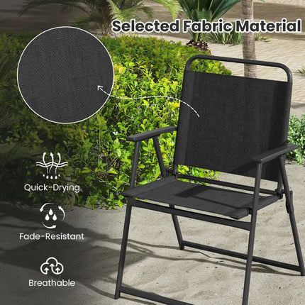 Set of 2/4/6 Outdoor Folding Chairs with Breathable Seat-Set of 2 - Black - Patio Dining Chairs