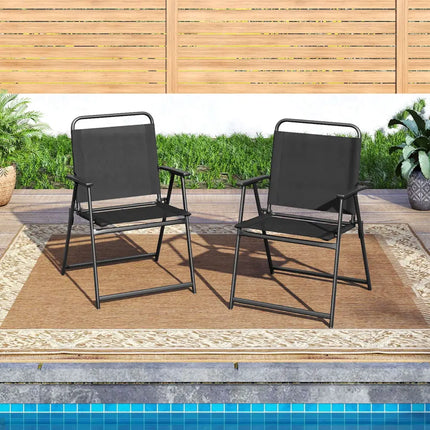 Set of 2/4/6 Outdoor Folding Chairs with Breathable Seat-Set of 2 - Black - Patio Dining Chairs