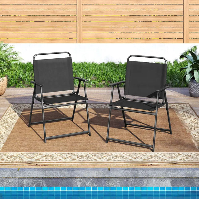 Set of 2/4/6 Outdoor Folding Chairs with Breathable Seat-Set of 2 - Black - Patio Dining Chairs