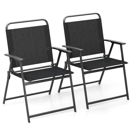 Set of 2/4/6 Outdoor Folding Chairs with Breathable Seat-Set of 2 - Black - Patio Dining Chairs
