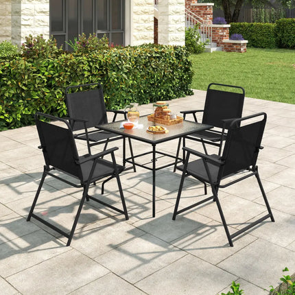 Set of 2/4/6 Outdoor Folding Chairs with Breathable Seat-Set of 2 - Black - Patio Dining Chairs