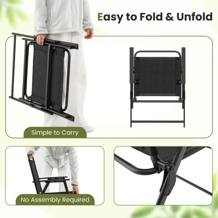 Set of 2/4/6 Outdoor Folding Chairs with Breathable Seat-Set of 2 - Black - Patio Dining Chairs