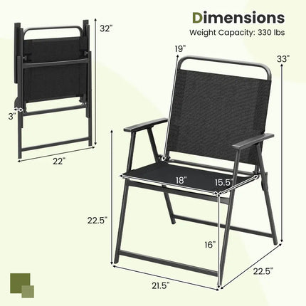 Set of 2/4/6 Outdoor Folding Chairs with Breathable Seat-Set of 2 - Black - Patio Dining Chairs