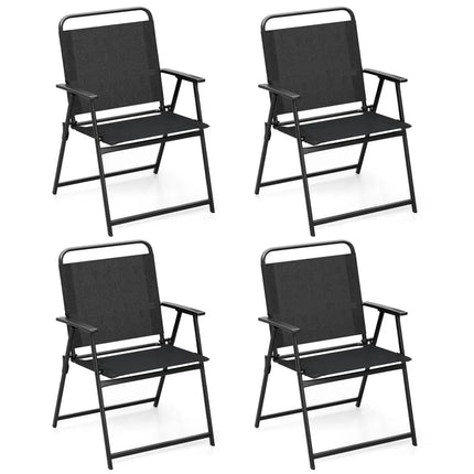 Set of 2/4/6 Outdoor Folding Chairs with Breathable Seat-Set of 4 - Black - Patio Dining Chairs