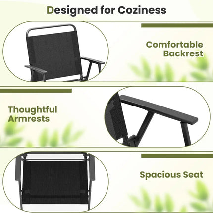 Set of 2/4/6 Outdoor Folding Chairs with Breathable Seat-Set of 4 - Black - Patio Dining Chairs