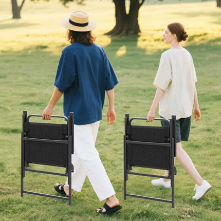 Set of 2/4/6 Outdoor Folding Chairs with Breathable Seat-Set of 4 - Black - Patio Dining Chairs