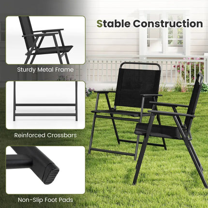 Set of 2/4/6 Outdoor Folding Chairs with Breathable Seat-Set of 4 - Black - Patio Dining Chairs