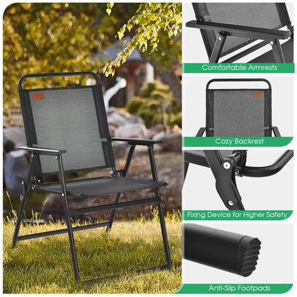 Set of 2/4/6 Outdoor Folding Chairs with Breathable Seat-Set of 6 - Black - Patio Dining Chairs