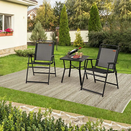 Set of 2/4/6 Outdoor Folding Chairs with Breathable Seat-Set of 6 - Black - Patio Dining Chairs