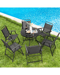 Set of 2/4/6 Outdoor Folding Chairs with Breathable Seat-Set of 6 - Black - Patio Dining Chairs