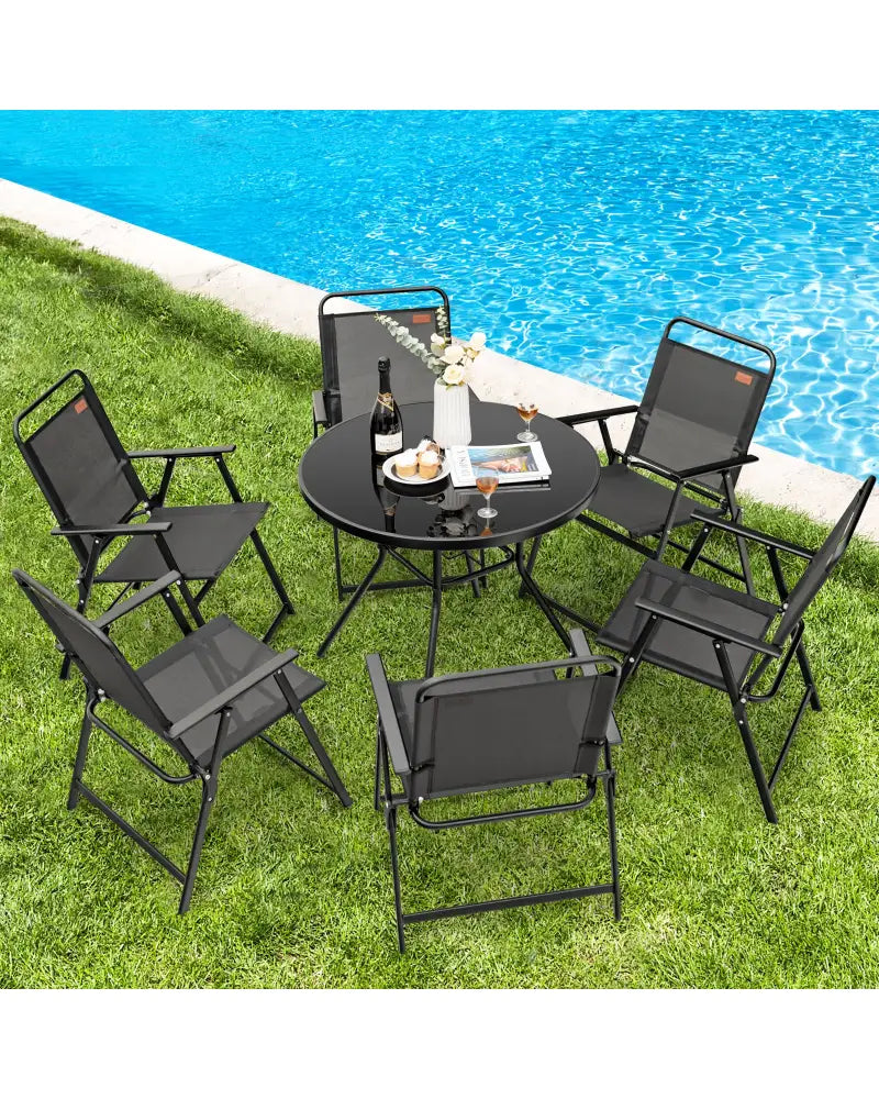 Set of 2/4/6 Outdoor Folding Chairs with Breathable Seat-Set of 6 - Black - Patio Dining Chairs