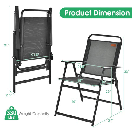 Set of 2/4/6 Outdoor Folding Chairs with Breathable Seat-Set of 6 - Black - Patio Dining Chairs