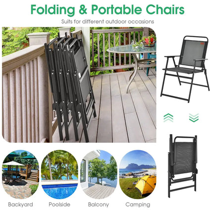 Set of 2/4/6 Outdoor Folding Chairs with Breathable Seat-Set of 6 - Black - Patio Dining Chairs
